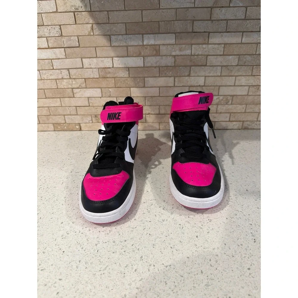 Nike Court Borough Mid 2 GS Hyper Pink Black White High Top Sneakers Youth 6.5